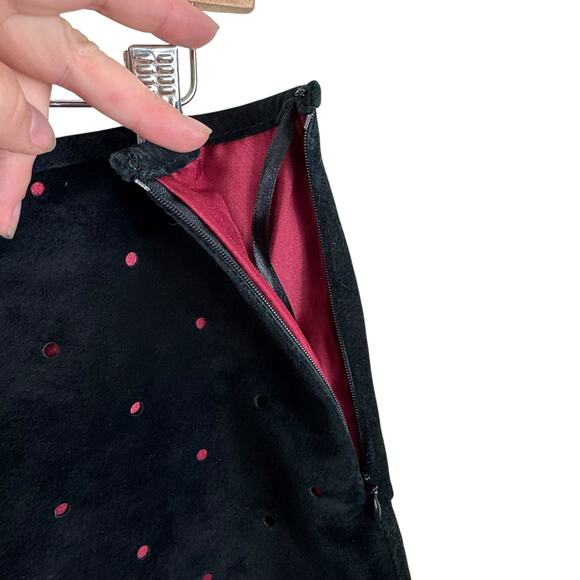 Acorn Black Suede Leather Peek-A-Boo Burgundy Lining A-Line Short Skirt Size 8 - Picture 5 of 8